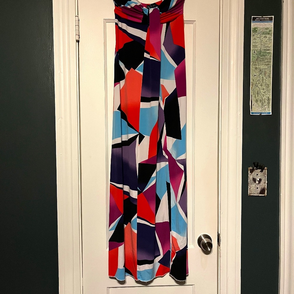 Body Central Geometric Maxi Dress Strapless Medium